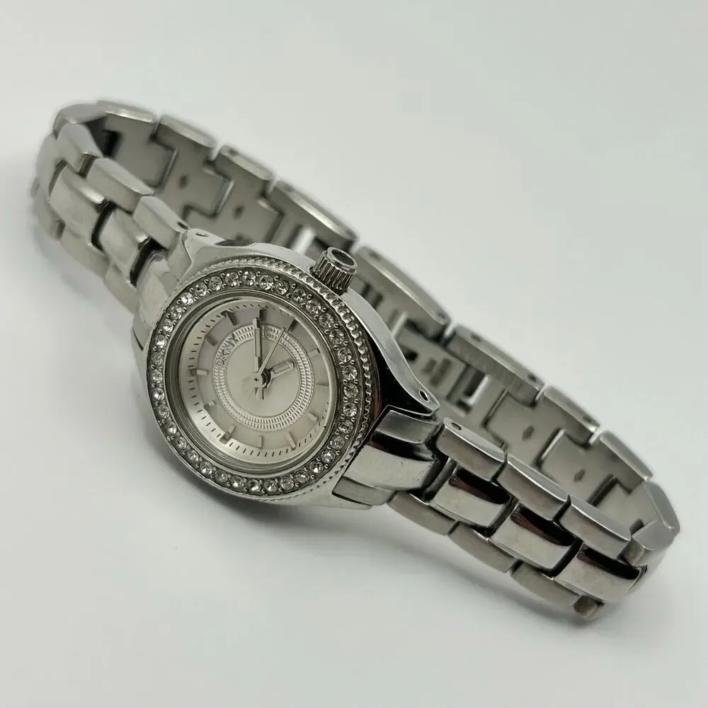 DKNY Silver-tone Crystal Bezel St. Steel Women’s Watch Working New Battery